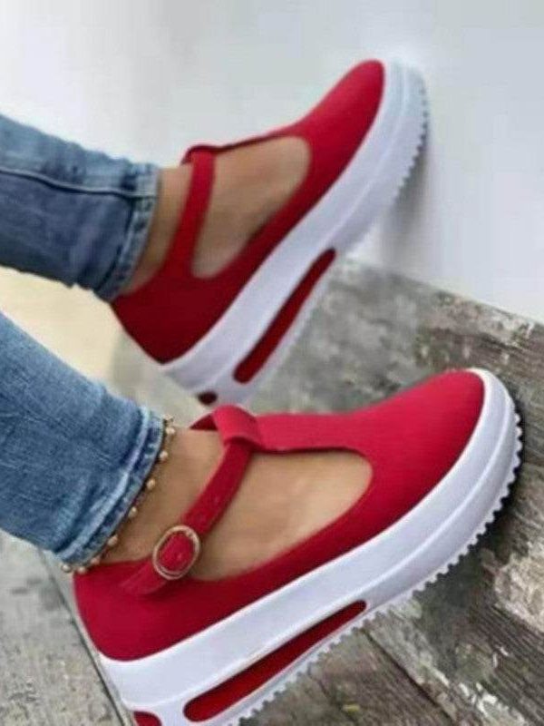 Summer Thick-soled Round Toe Women's Shoes One Word Red Loafers Women