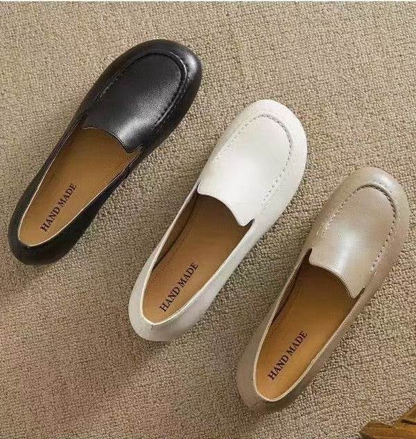 Retro Style New Round Toe Flat Bottom Loafers Slip-on British Soft Bottom Pumps Women